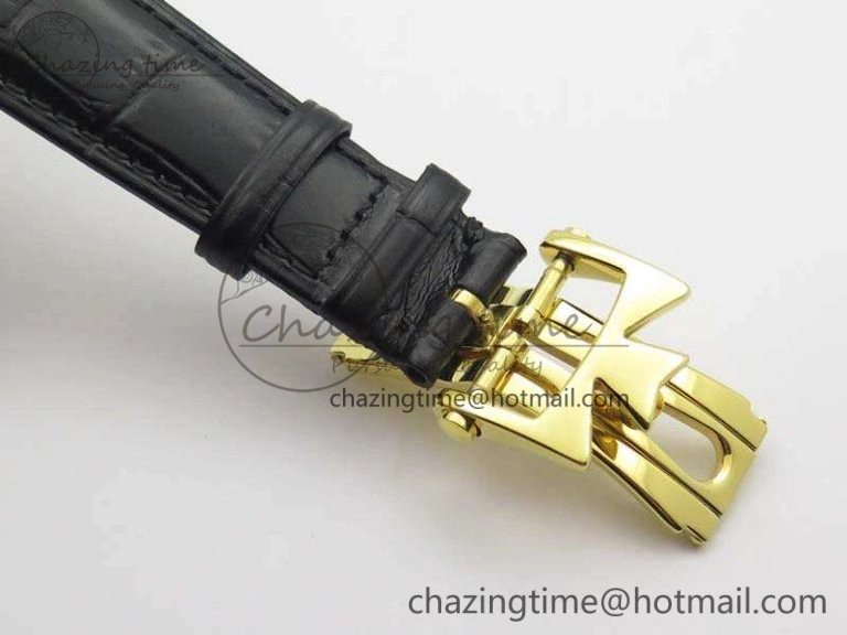 Patrimony Retrograde Date MoonPhase YG GS Best Edition Black Dial On Leather Strap A2460