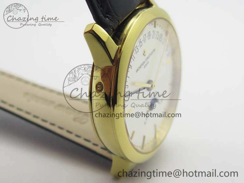 Patrimony Retrograde Date MoonPhase YG GS Best Edition White Dial On Leather Strap A2460