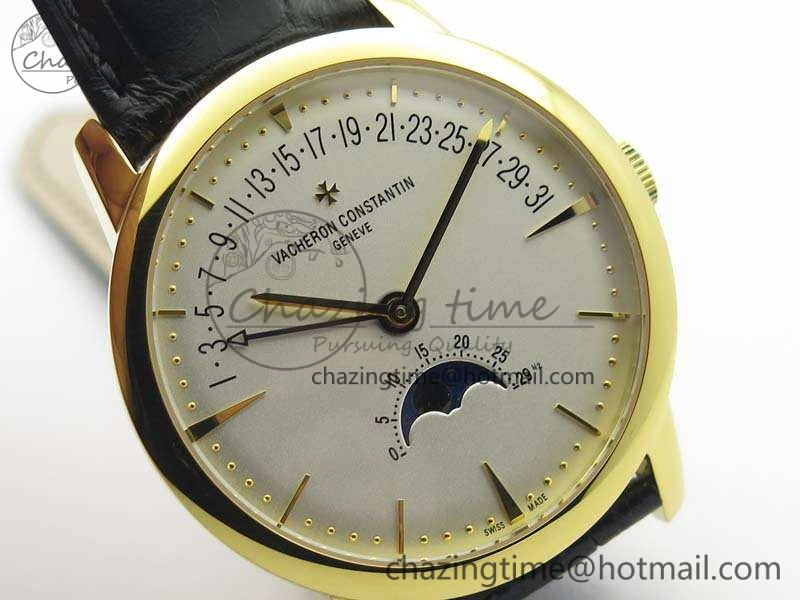 Patrimony Retrograde Date MoonPhase YG GS Best Edition White Dial On Leather Strap A2460