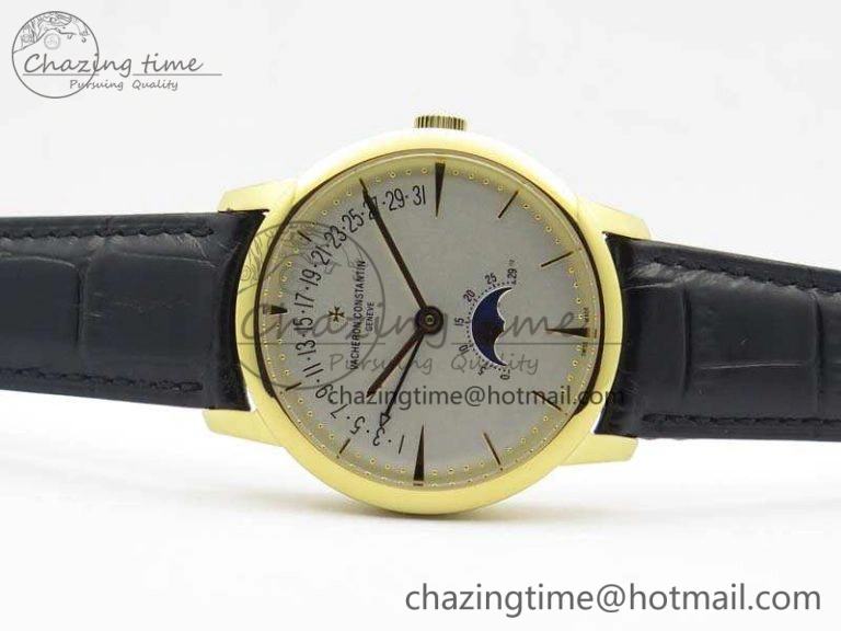 Patrimony Retrograde Date MoonPhase YG GS Best Edition White Dial On Leather Strap A2460