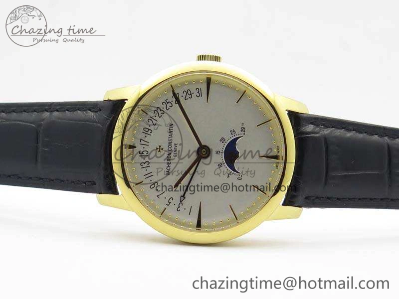 Patrimony Retrograde Date MoonPhase YG GS Best Edition White Dial On Leather Strap A2460