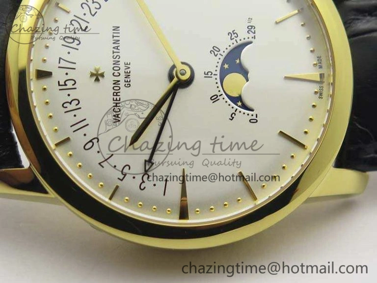 Patrimony Retrograde Date MoonPhase YG GS Best Edition White Dial On Leather Strap A2460