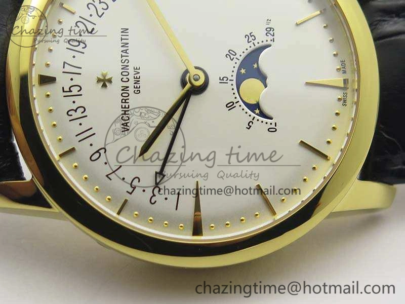 Patrimony Retrograde Date MoonPhase YG GS Best Edition White Dial On Leather Strap A2460