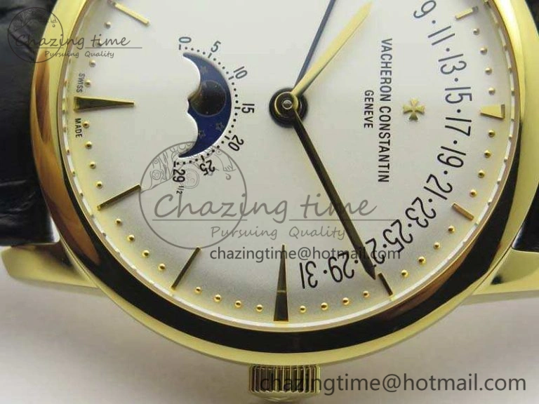 Patrimony Retrograde Date MoonPhase YG GS Best Edition White Dial On Leather Strap A2460
