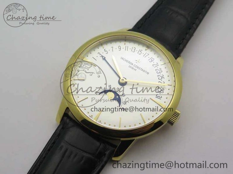 Patrimony Retrograde Date MoonPhase YG GS Best Edition White Dial On Leather Strap A2460