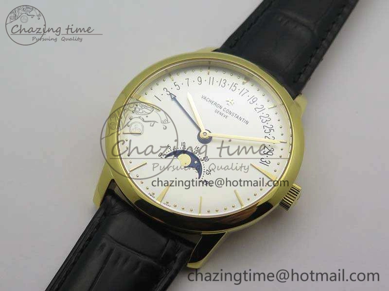 Patrimony Retrograde Date MoonPhase YG GS Best Edition White Dial On Leather Strap A2460