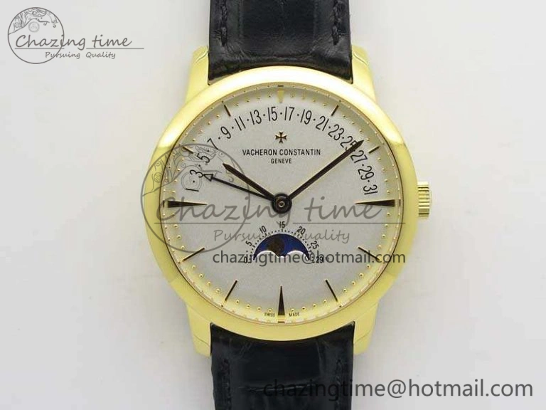 Patrimony Retrograde Date MoonPhase YG GS Best Edition White Dial On Leather Strap A2460