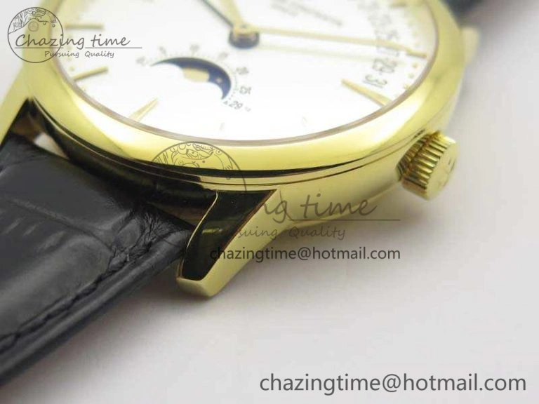 Patrimony Retrograde Date MoonPhase YG GS Best Edition White Dial On Leather Strap A2460