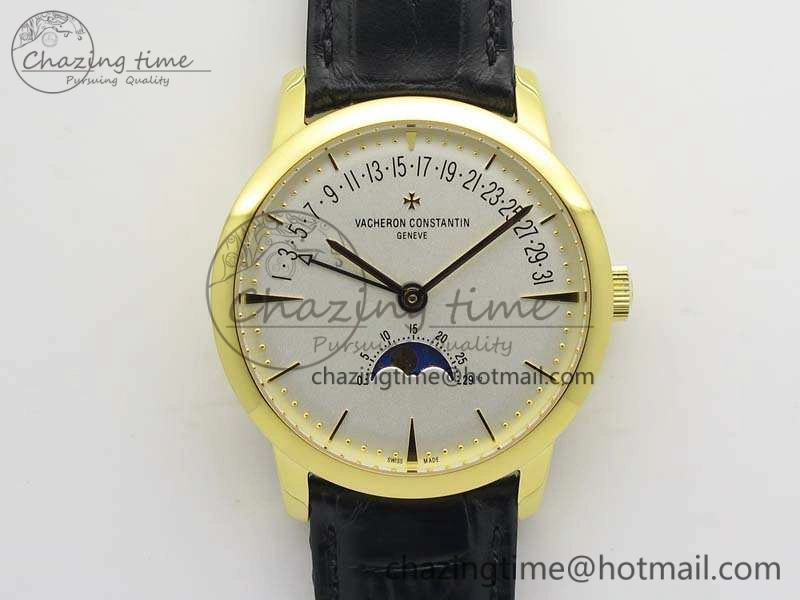 Patrimony Retrograde Date MoonPhase YG GS Best Edition White Dial On Leather Strap A2460