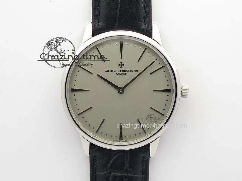 Patrimony SS Best Edition Gray Dial On Black Leather Strap Swiss Ref.7045