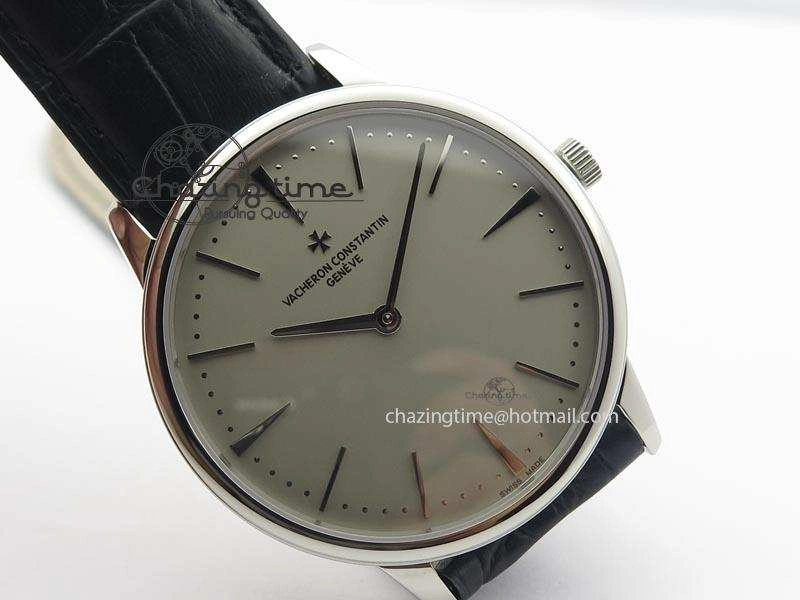 Patrimony SS Best Edition Gray Dial On Black Leather Strap Swiss Ref.7045
