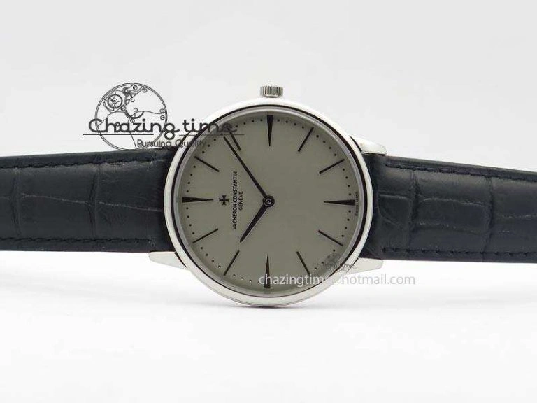 Patrimony SS Best Edition Gray Dial On Black Leather Strap Swiss Ref.7045