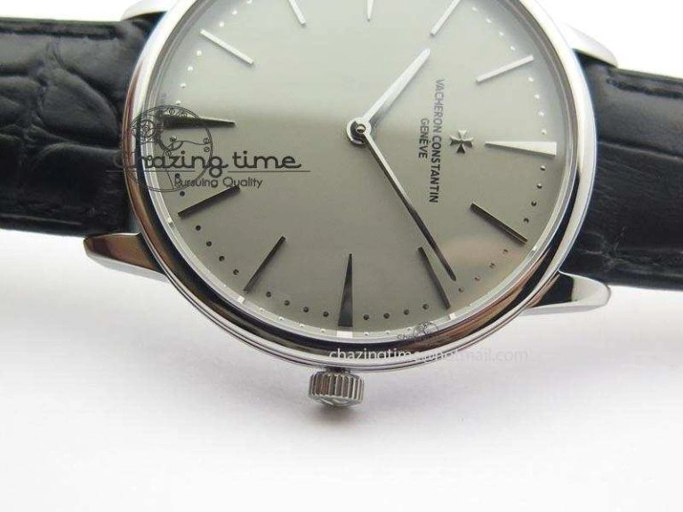 Patrimony SS Best Edition Gray Dial On Black Leather Strap Swiss Ref.7045