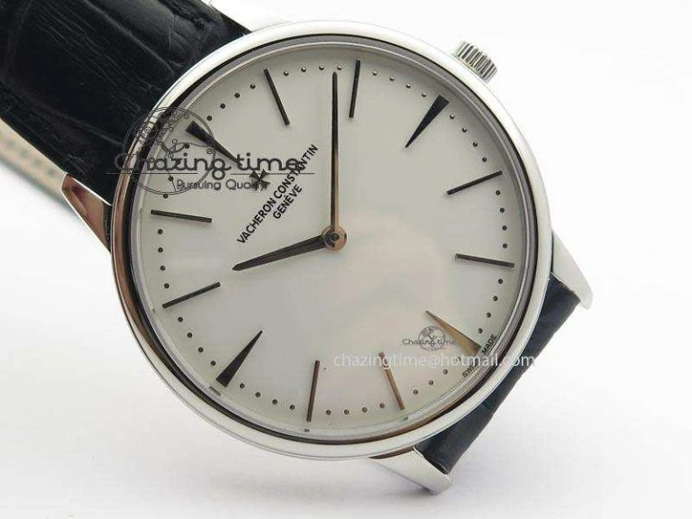 Patrimony SS Best Edition White Dial On Black Leather Strap Swiss Ref.7045