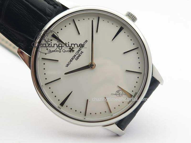 Patrimony SS Best Edition White Dial On Black Leather Strap Swiss Ref.7045