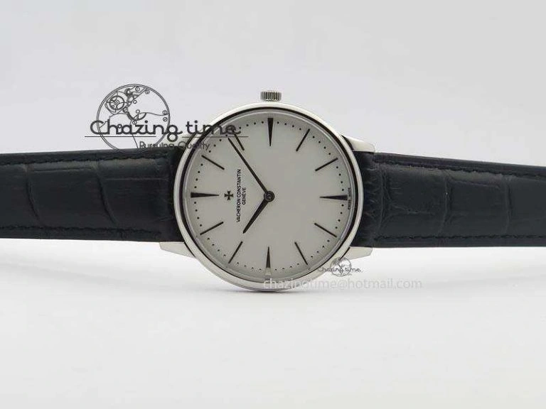 Patrimony SS Best Edition White Dial On Black Leather Strap Swiss Ref.7045