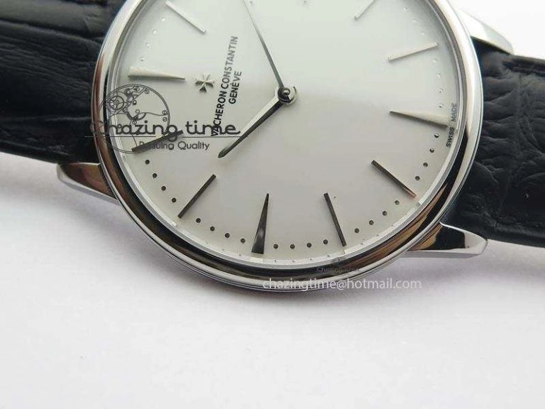 Patrimony SS Best Edition White Dial On Black Leather Strap Swiss Ref.7045