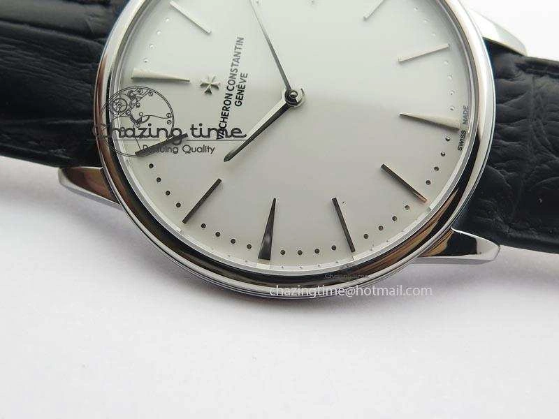 Patrimony SS Best Edition White Dial On Black Leather Strap Swiss Ref.7045