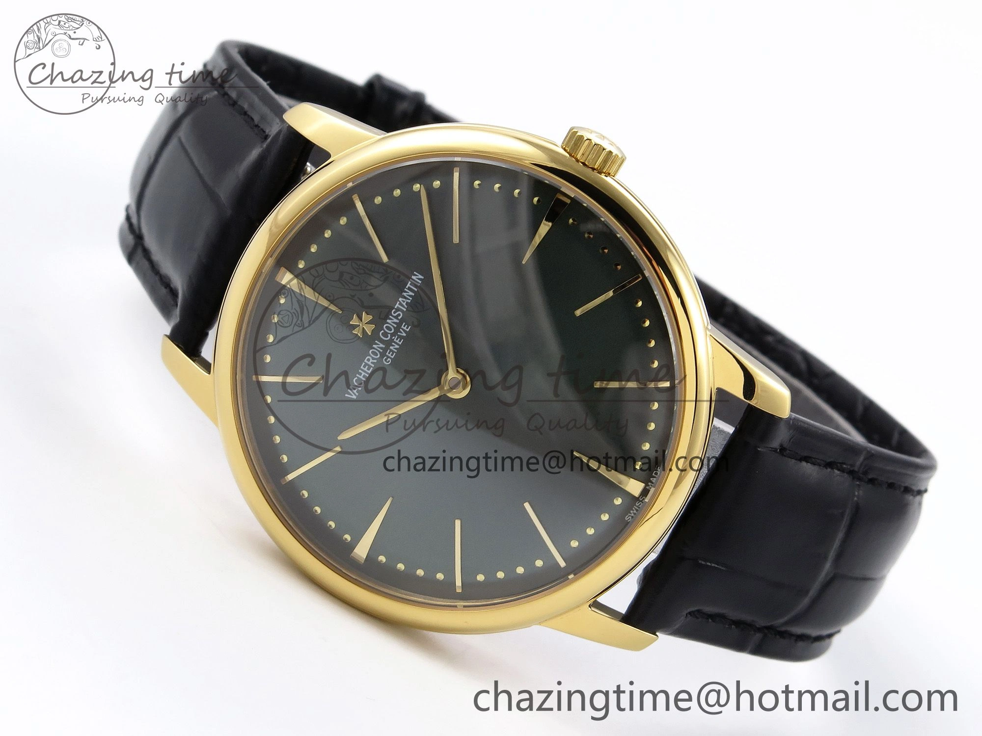 Patrimony YG KZF Best Edition Green Dial on Black Leather Strap MIYOTA 9015