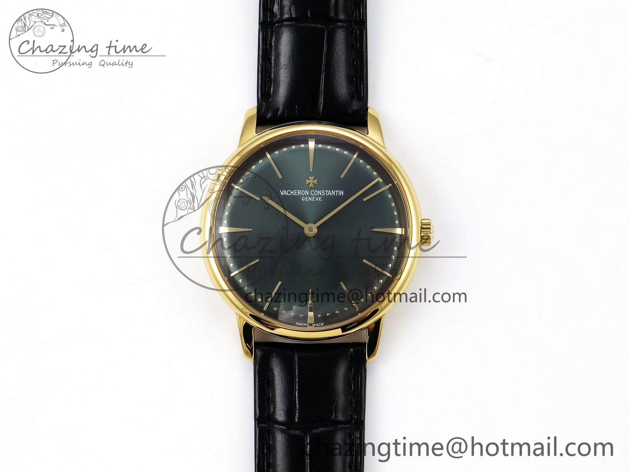 Patrimony YG KZF Best Edition Green Dial on Black Leather Strap MIYOTA 9015
