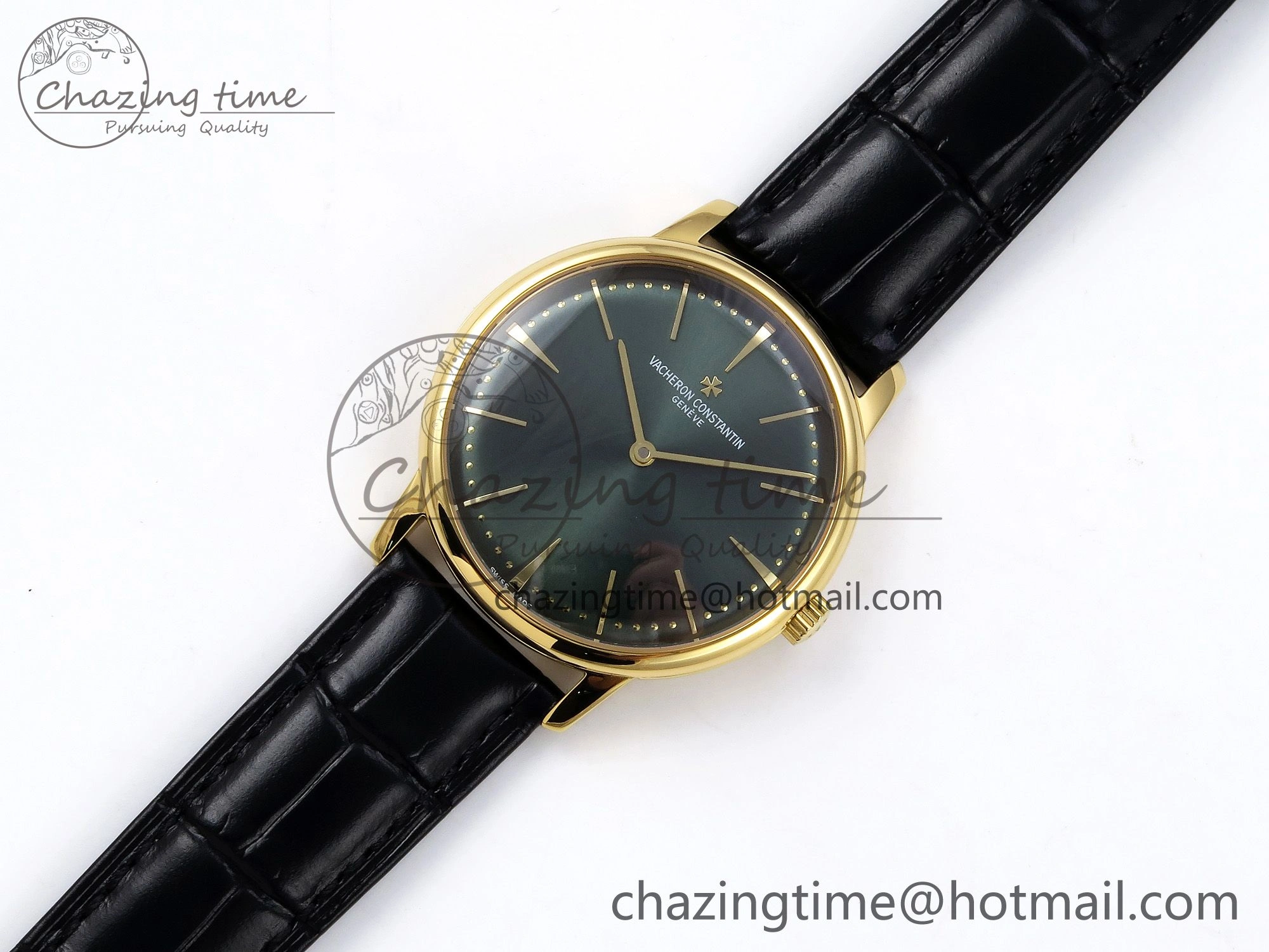 Patrimony YG KZF Best Edition Green Dial on Black Leather Strap MIYOTA 9015