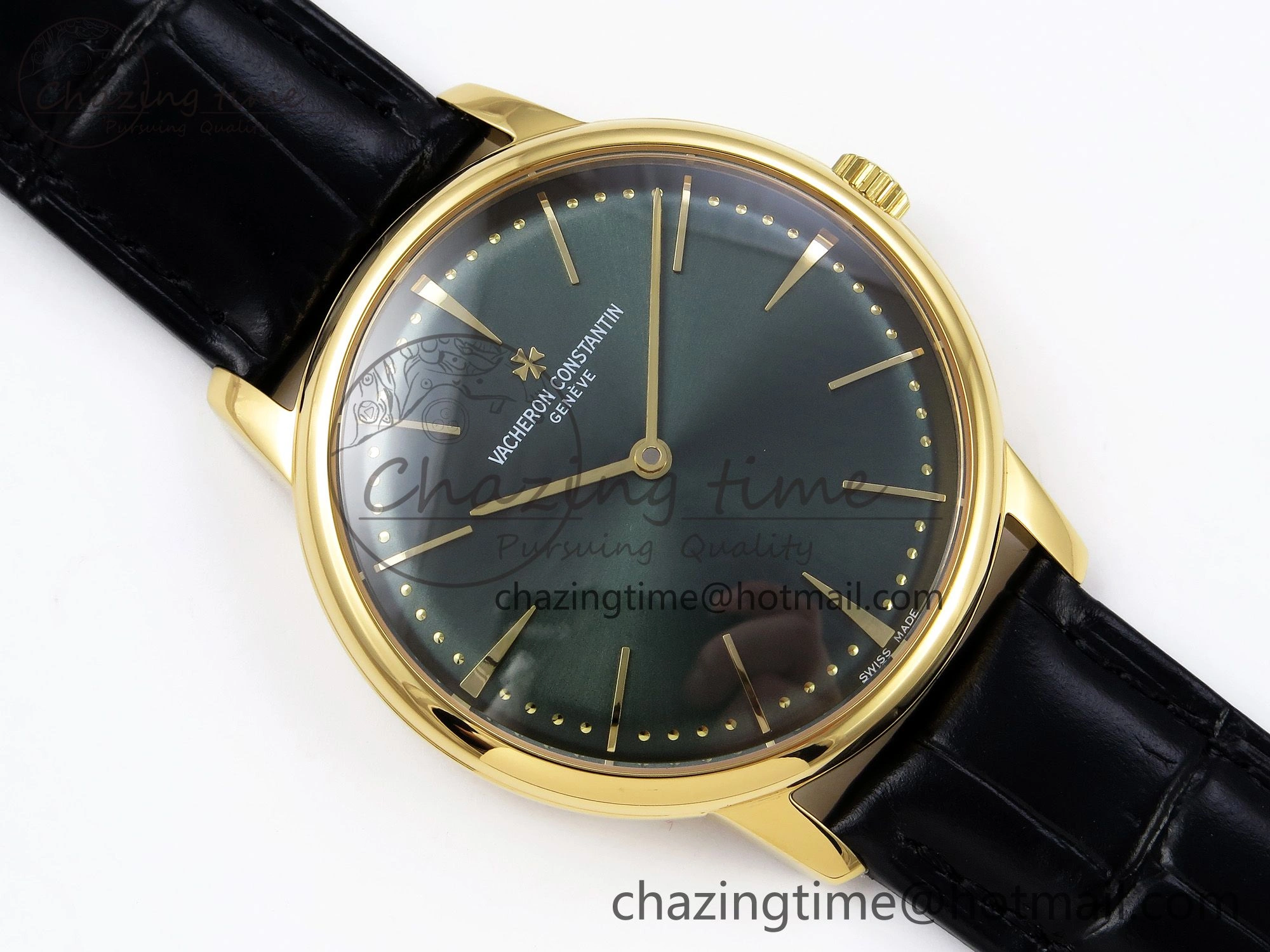 Patrimony YG KZF Best Edition Green Dial on Black Leather Strap MIYOTA 9015