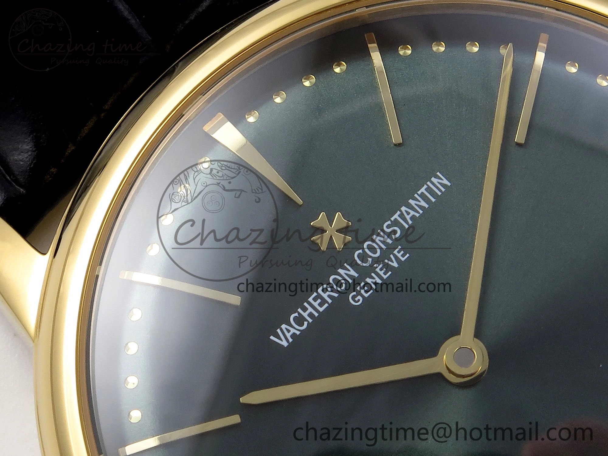 Patrimony YG KZF Best Edition Green Dial on Black Leather Strap MIYOTA 9015