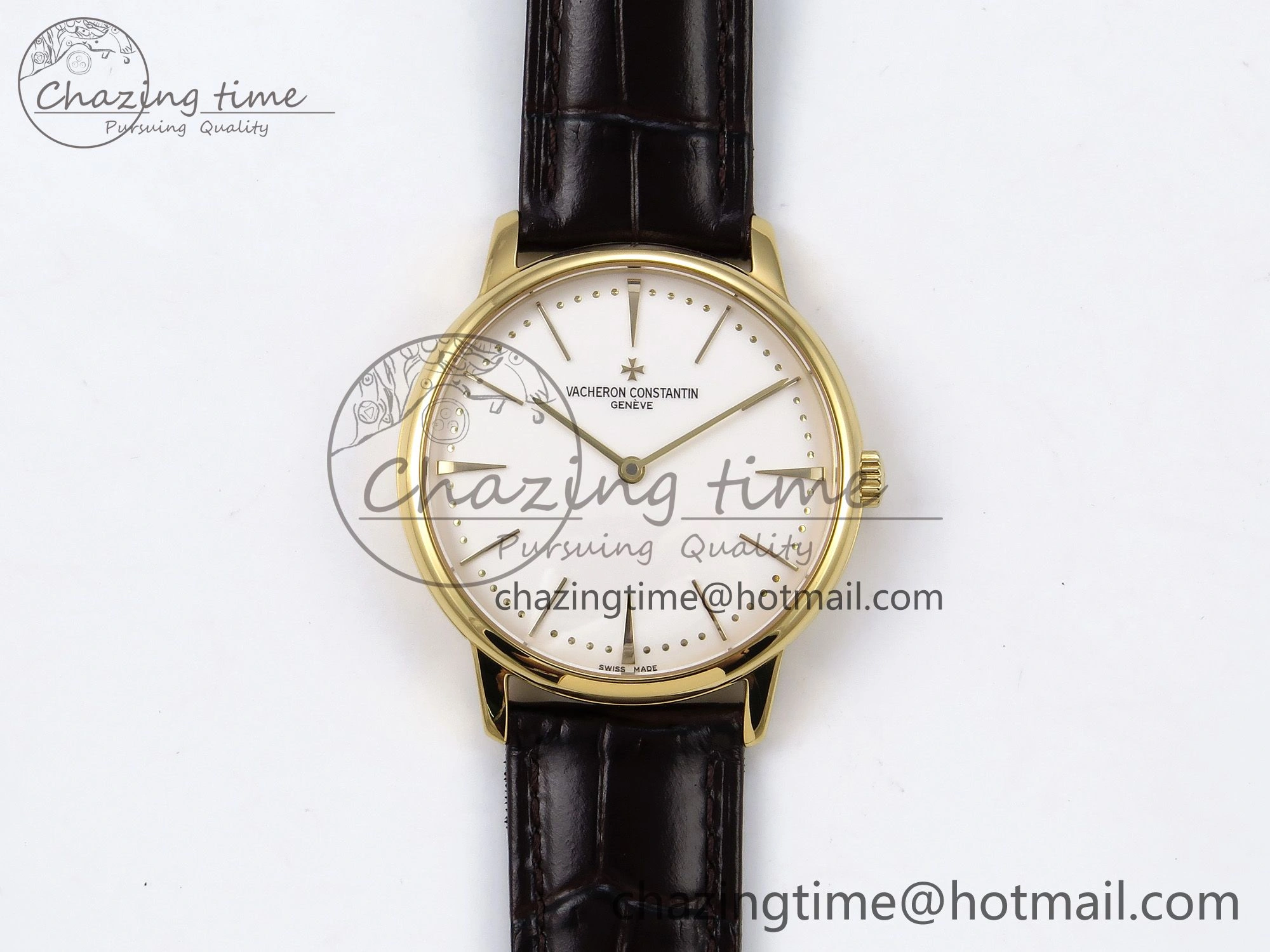 Patrimony YG KZF Best Edition White Dial on Brown Leather Strap MIYOTA 9015
