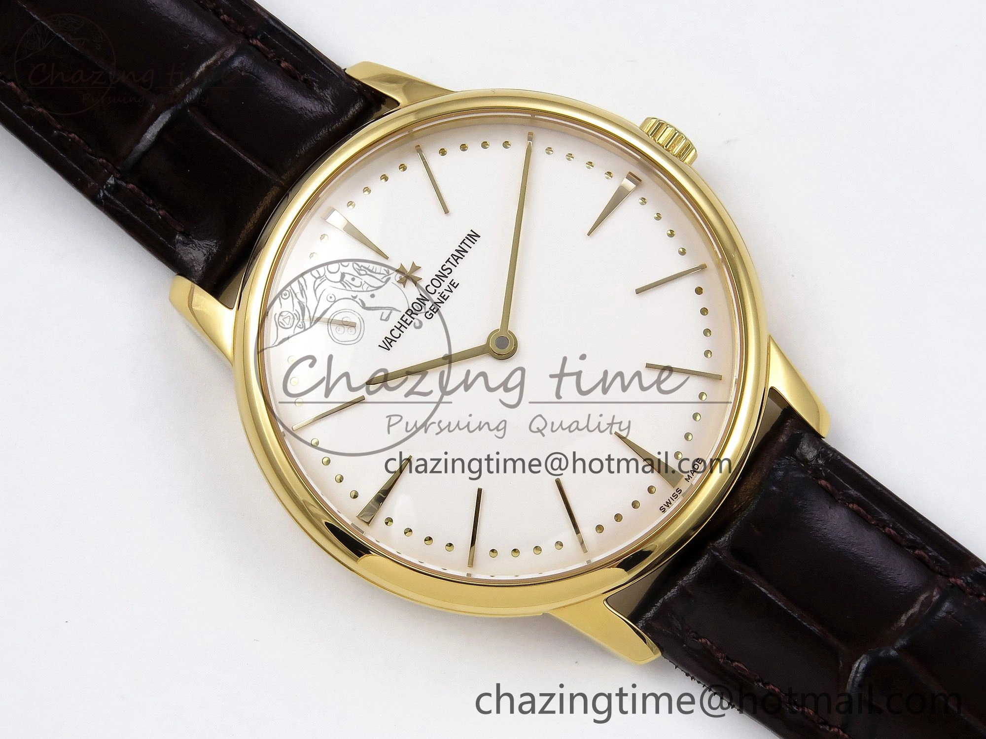 Patrimony YG KZF Best Edition White Dial on Brown Leather Strap MIYOTA 9015