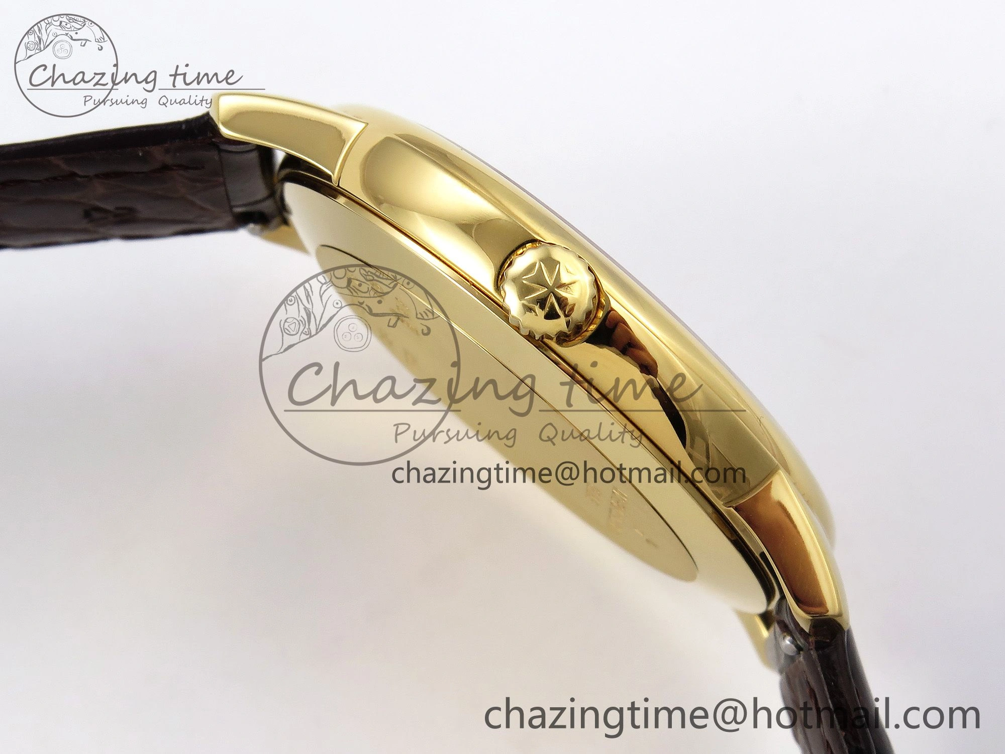Patrimony YG KZF Best Edition White Dial on Brown Leather Strap MIYOTA 9015