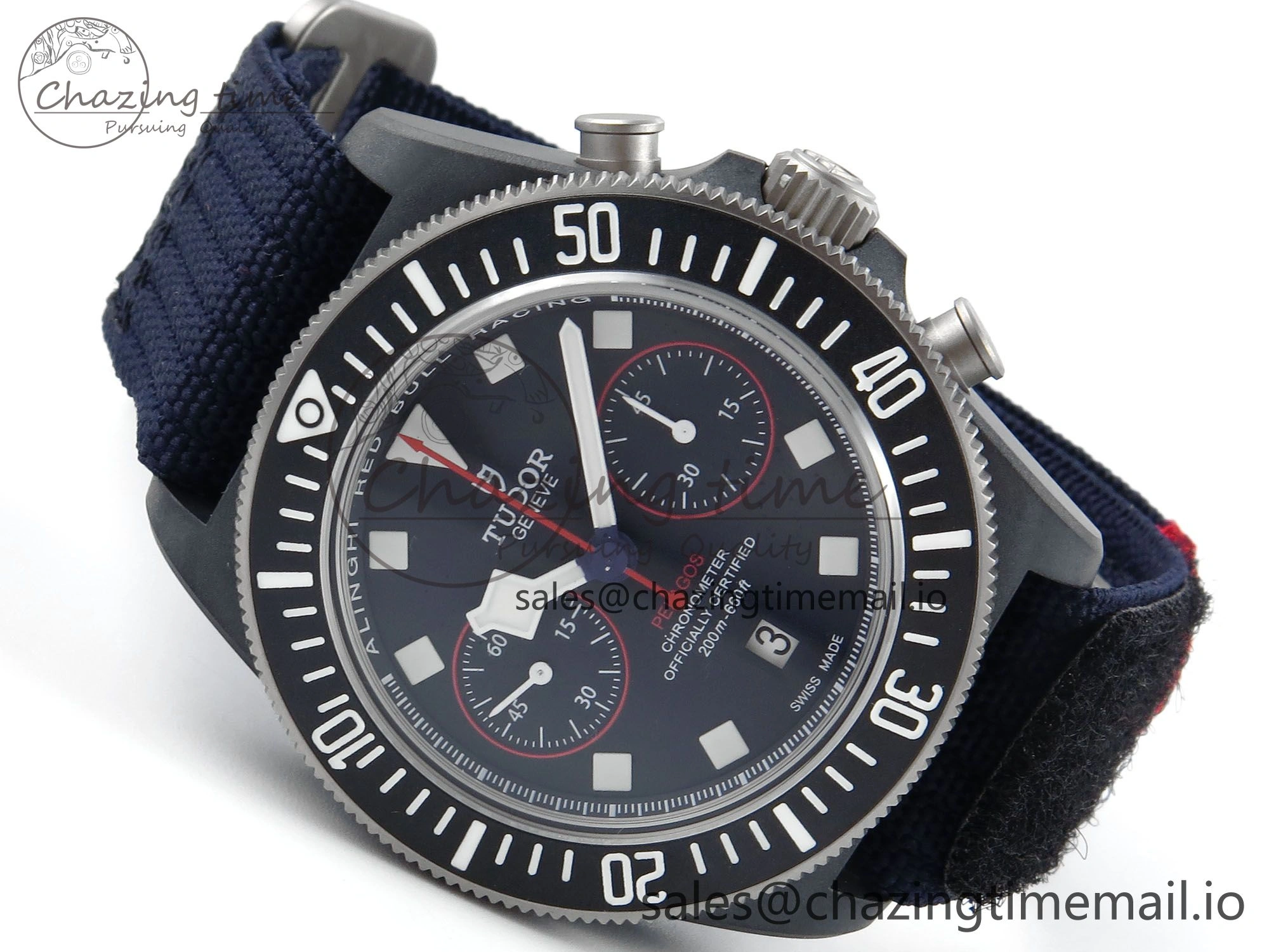 Pelagos FXD Chrono M+F 1:1 Best Edition Red Blue Dial on Blue Nylon Strap A7750