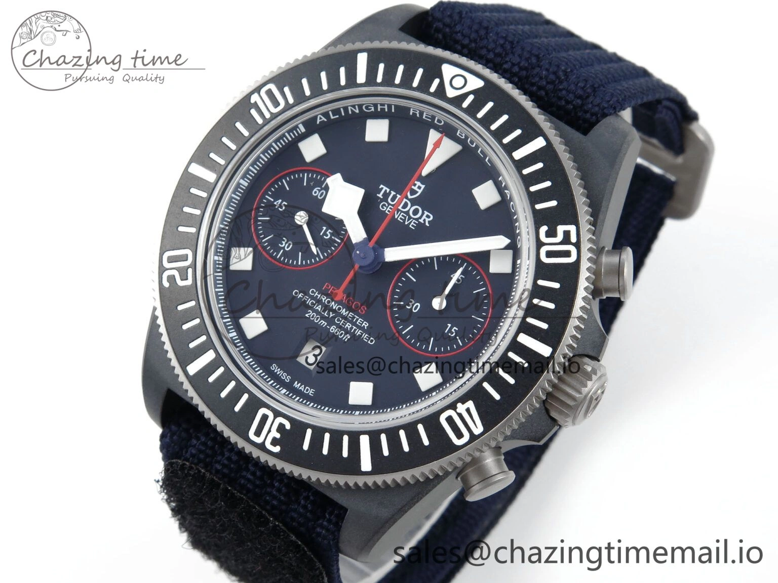 Pelagos FXD Chrono M+F 1:1 Best Edition Red Blue Dial on Blue Nylon Strap A7750