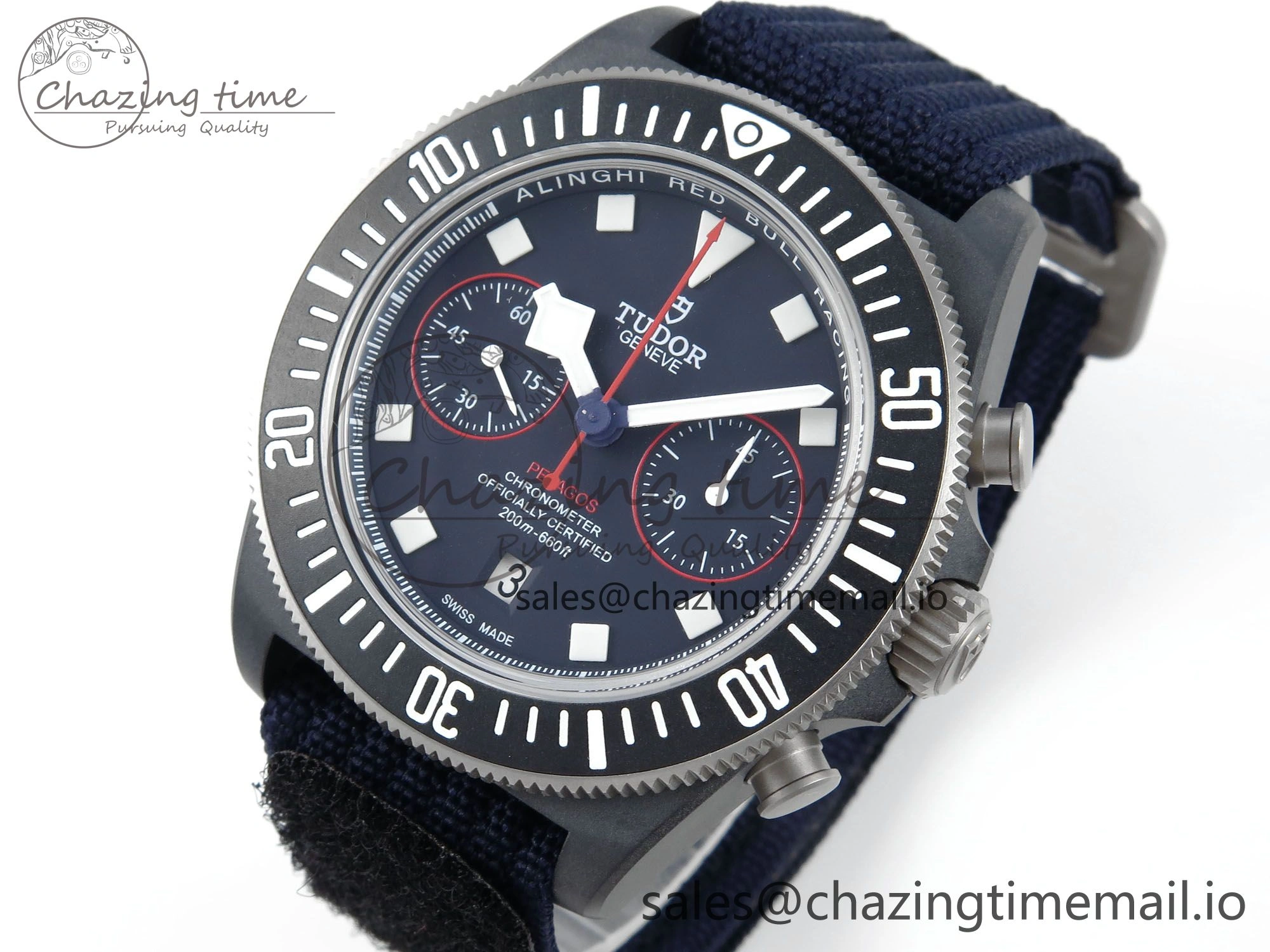 Pelagos FXD Chrono M+F 1:1 Best Edition Red Blue Dial on Blue Nylon Strap A7750