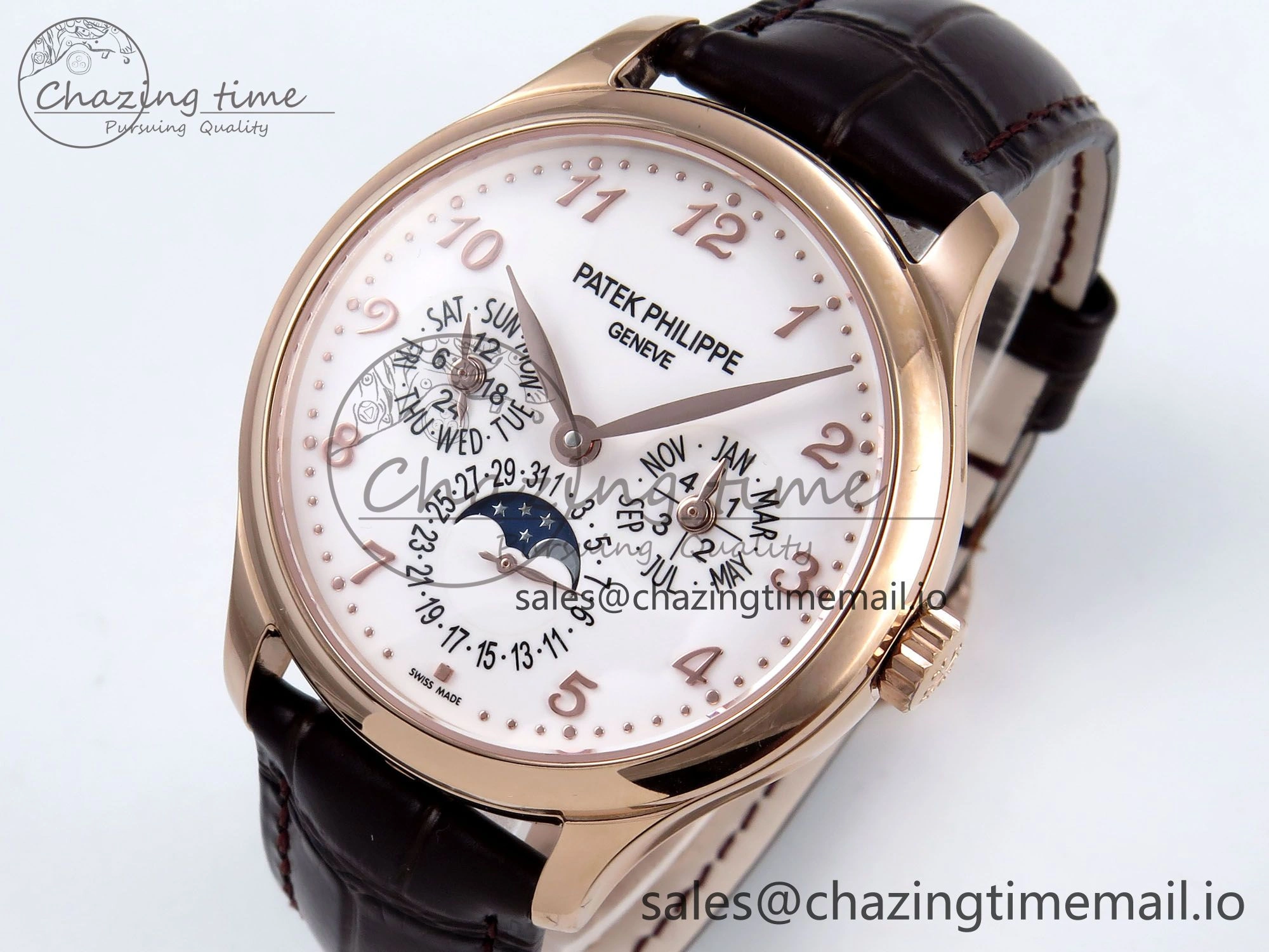 Perpetual Calendar 5140 RG 3KF Best Edition White Numeral Dial on Brown Leather Strap A240