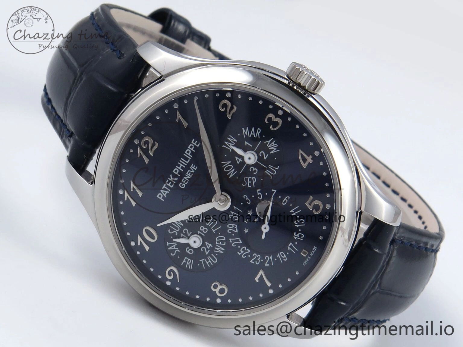 Perpetual Calendar 5140 SS 3KF Best Edition Blue Numeral Dial on Blue Leather Strap A240