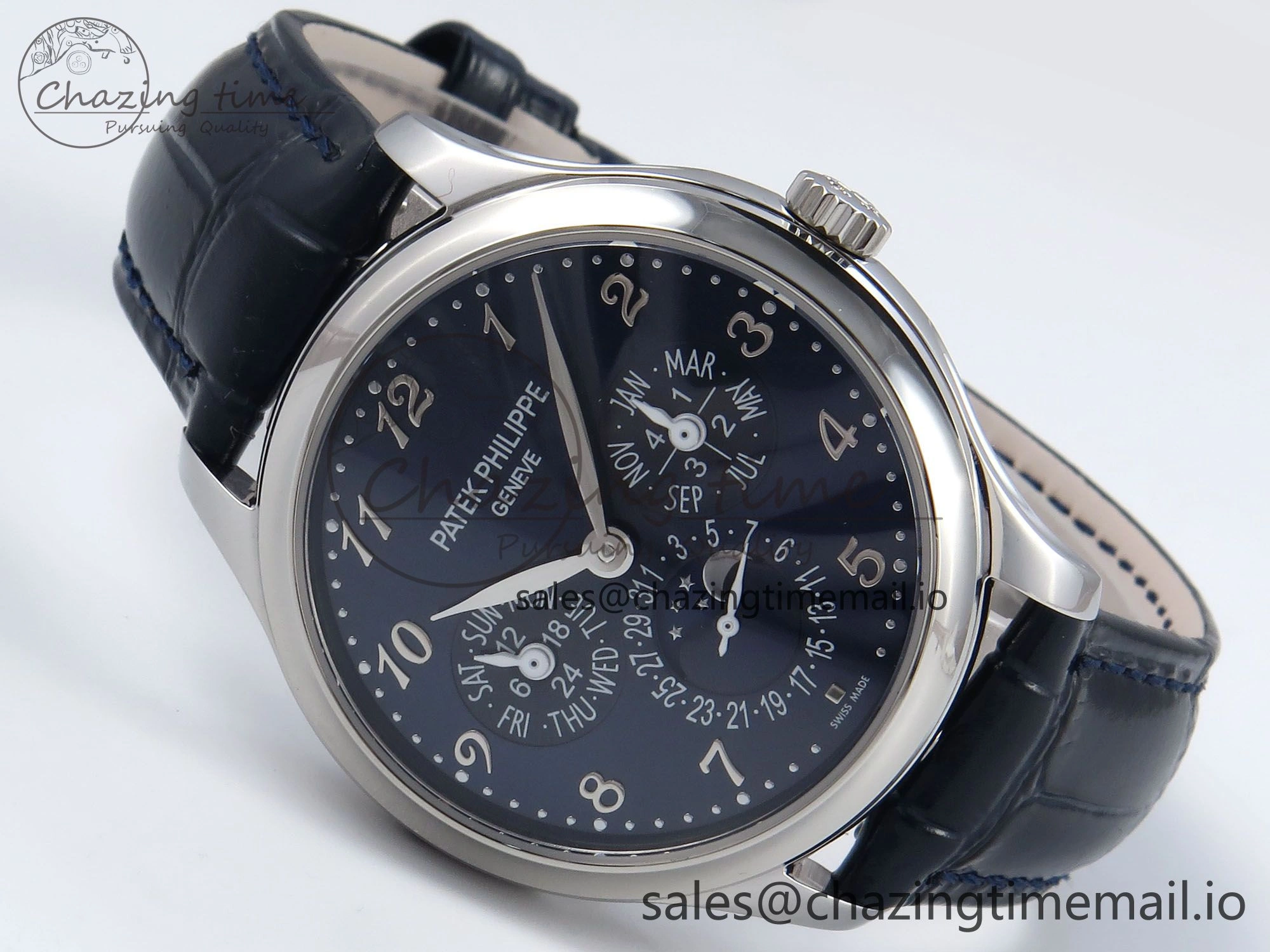 Perpetual Calendar 5140 SS 3KF Best Edition Blue Numeral Dial on Blue Leather Strap A240