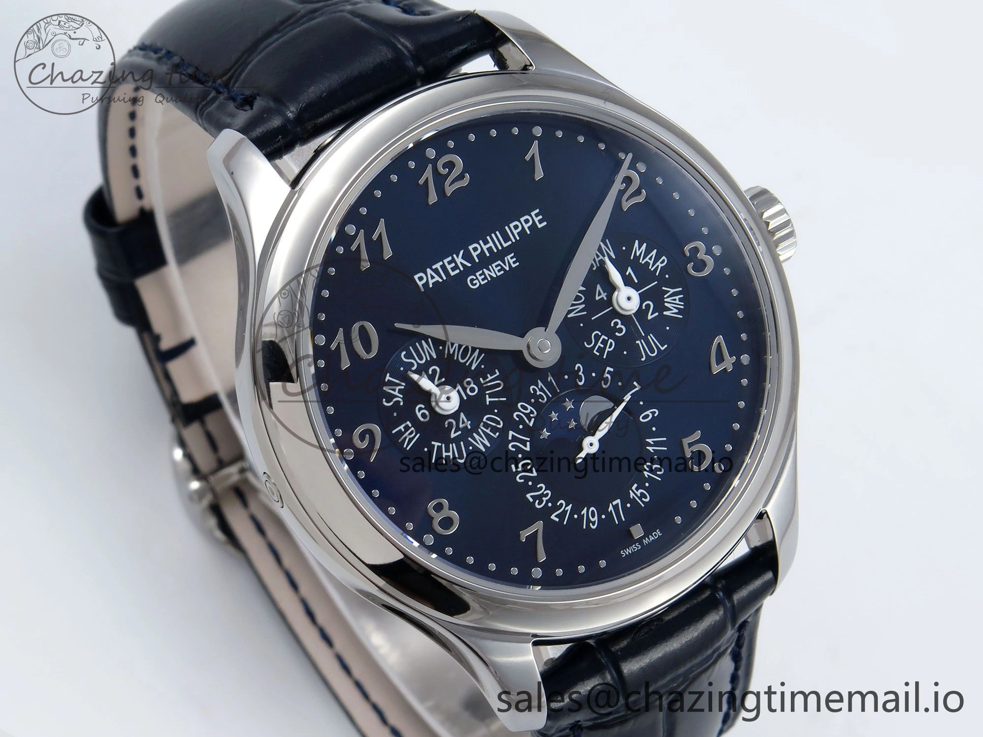 Perpetual Calendar 5140 SS 3KF Best Edition Blue Numeral Dial on Blue Leather Strap A240