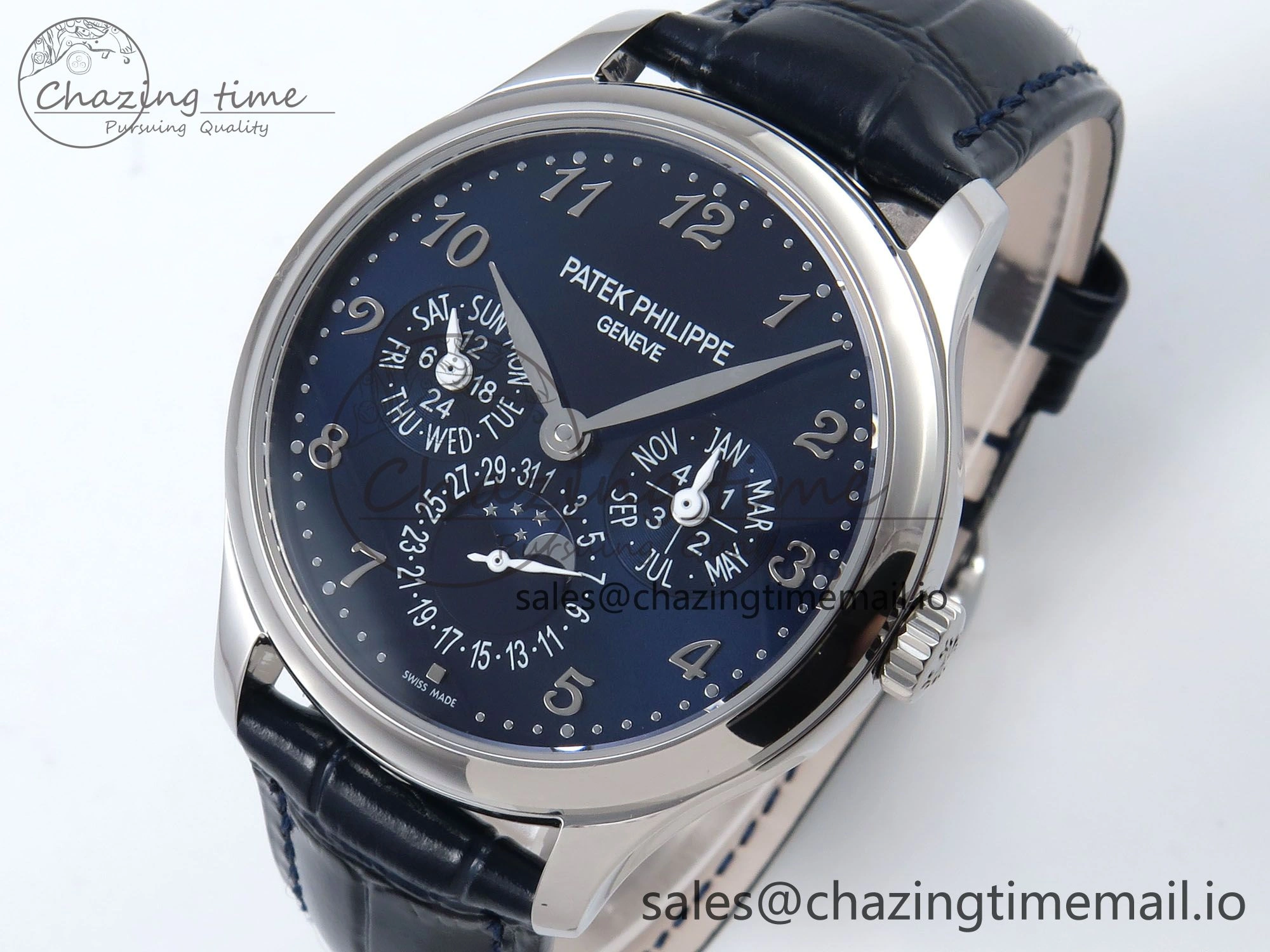 Perpetual Calendar 5140 SS 3KF Best Edition Blue Numeral Dial on Blue Leather Strap A240