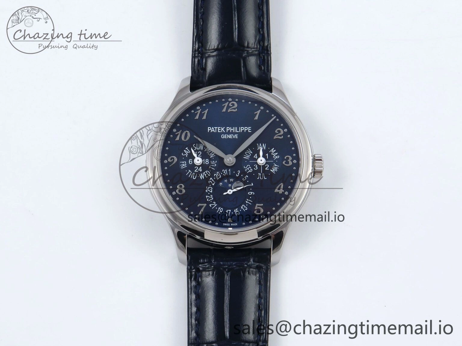 Perpetual Calendar 5140 SS 3KF Best Edition Blue Numeral Dial on Blue Leather Strap A240