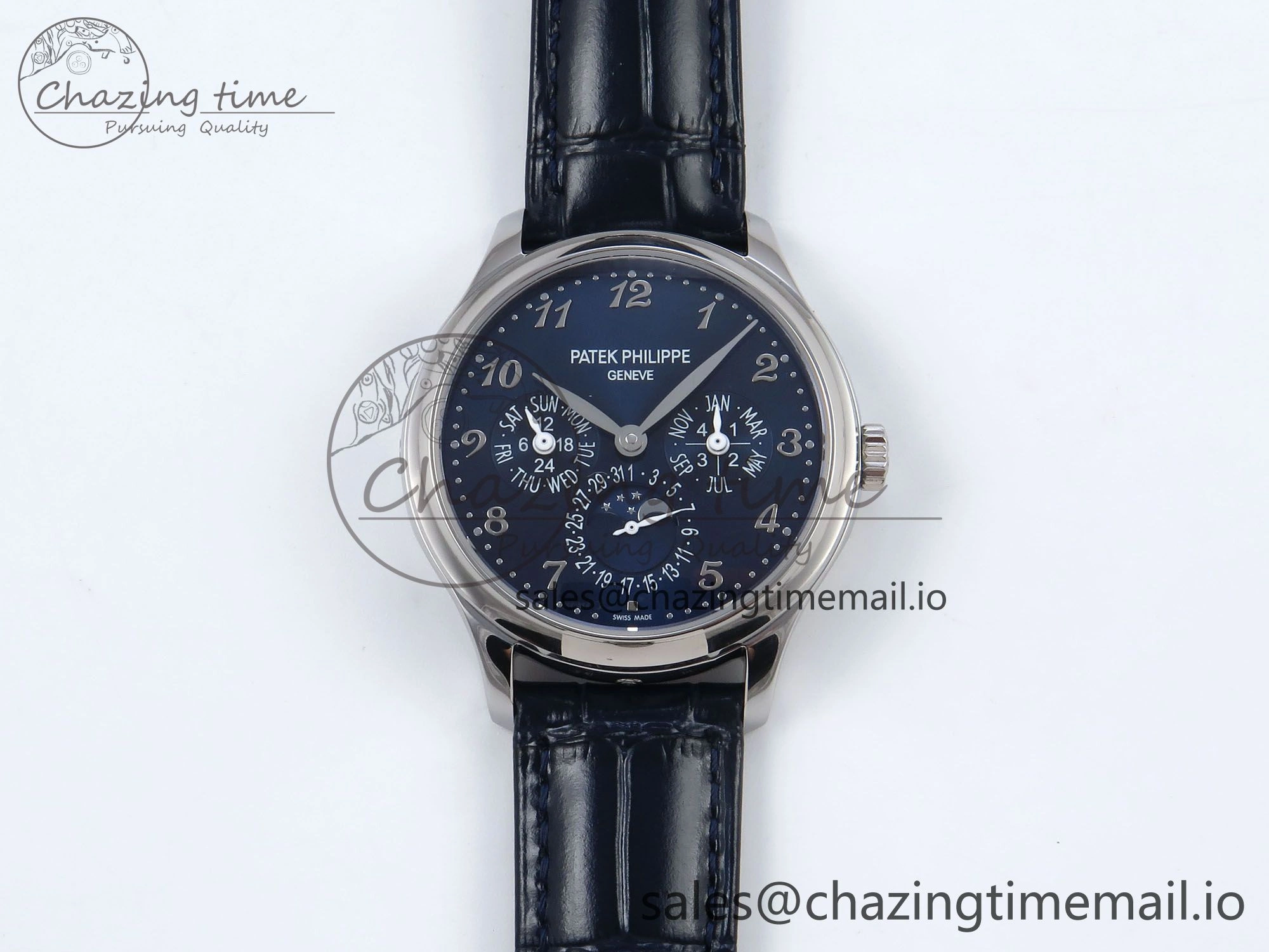 Perpetual Calendar 5140 SS 3KF Best Edition Blue Numeral Dial on Blue Leather Strap A240