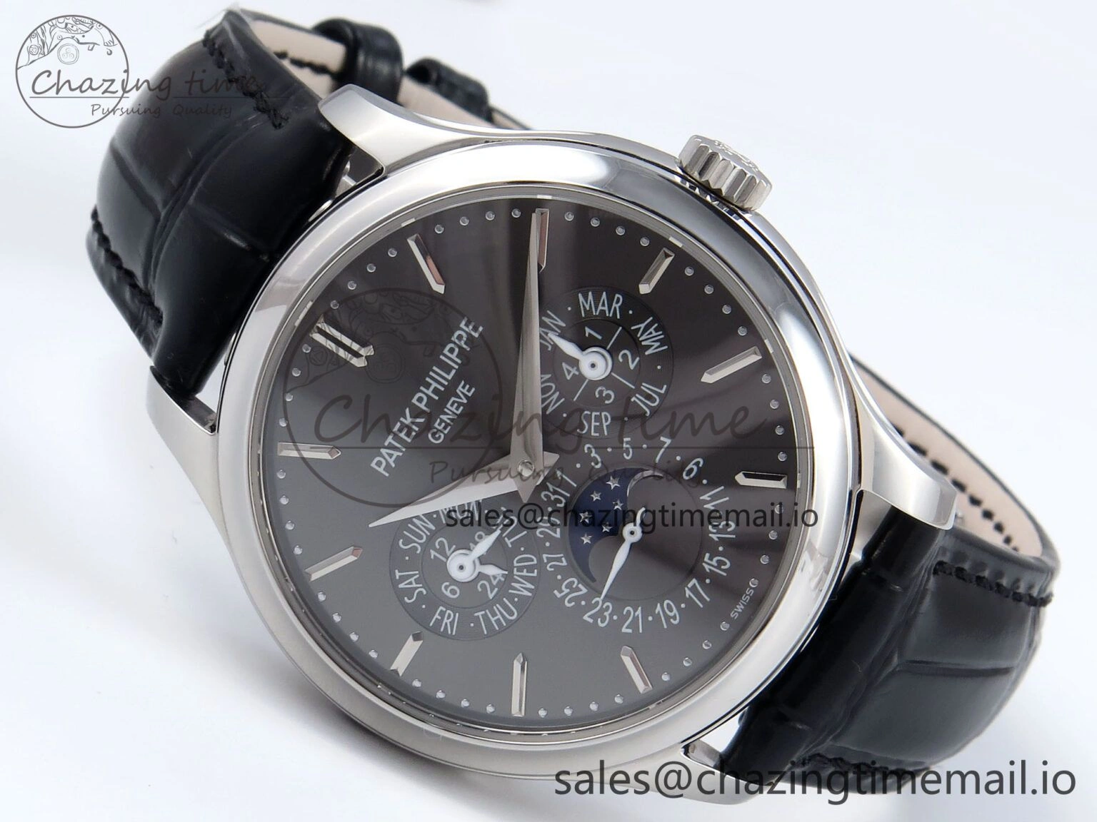 Perpetual Calendar 5140 SS 3KF Best Edition Gray Dial on Black Leather Strap A240