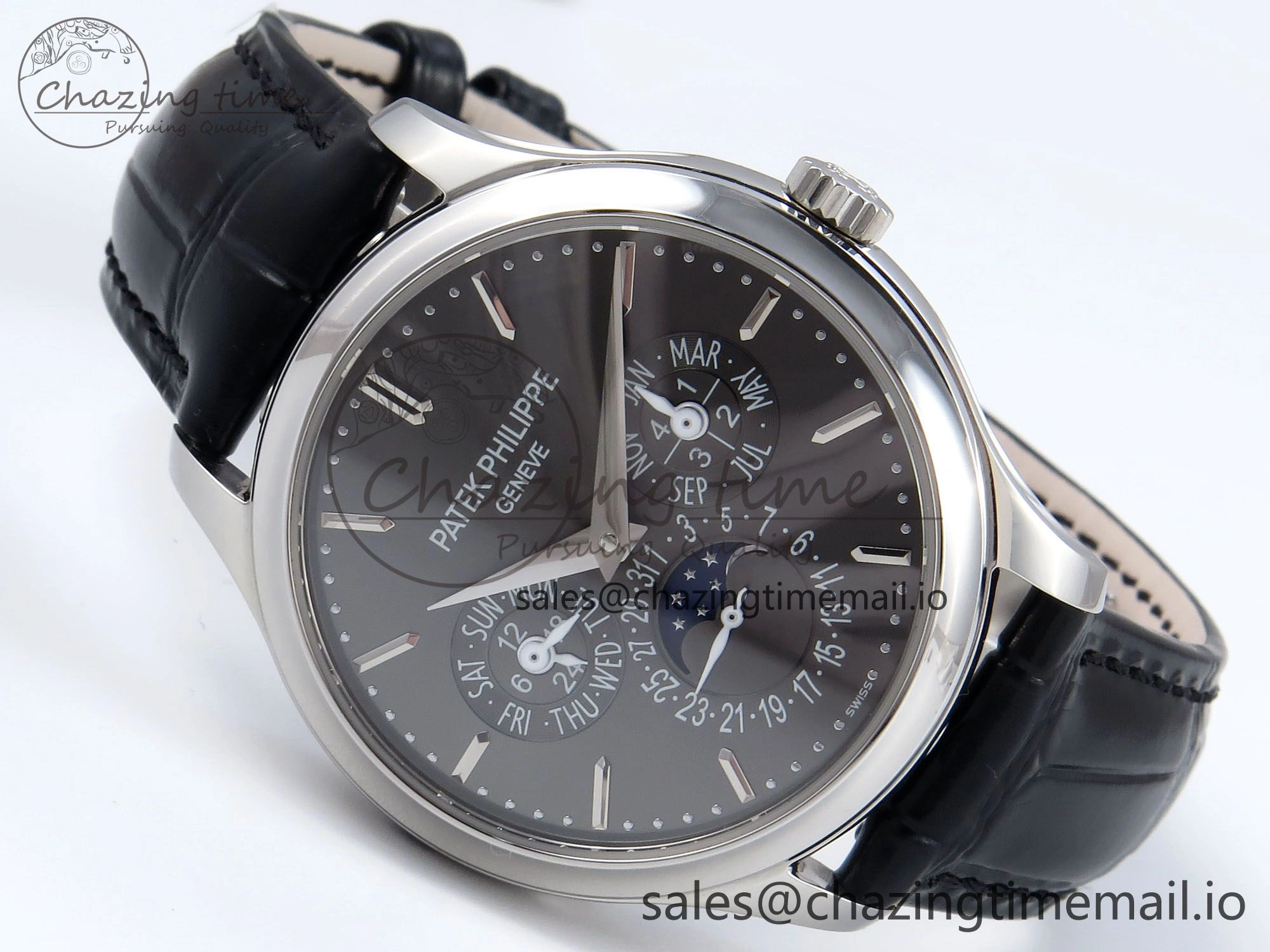 Perpetual Calendar 5140 SS 3KF Best Edition Gray Dial on Black Leather Strap A240