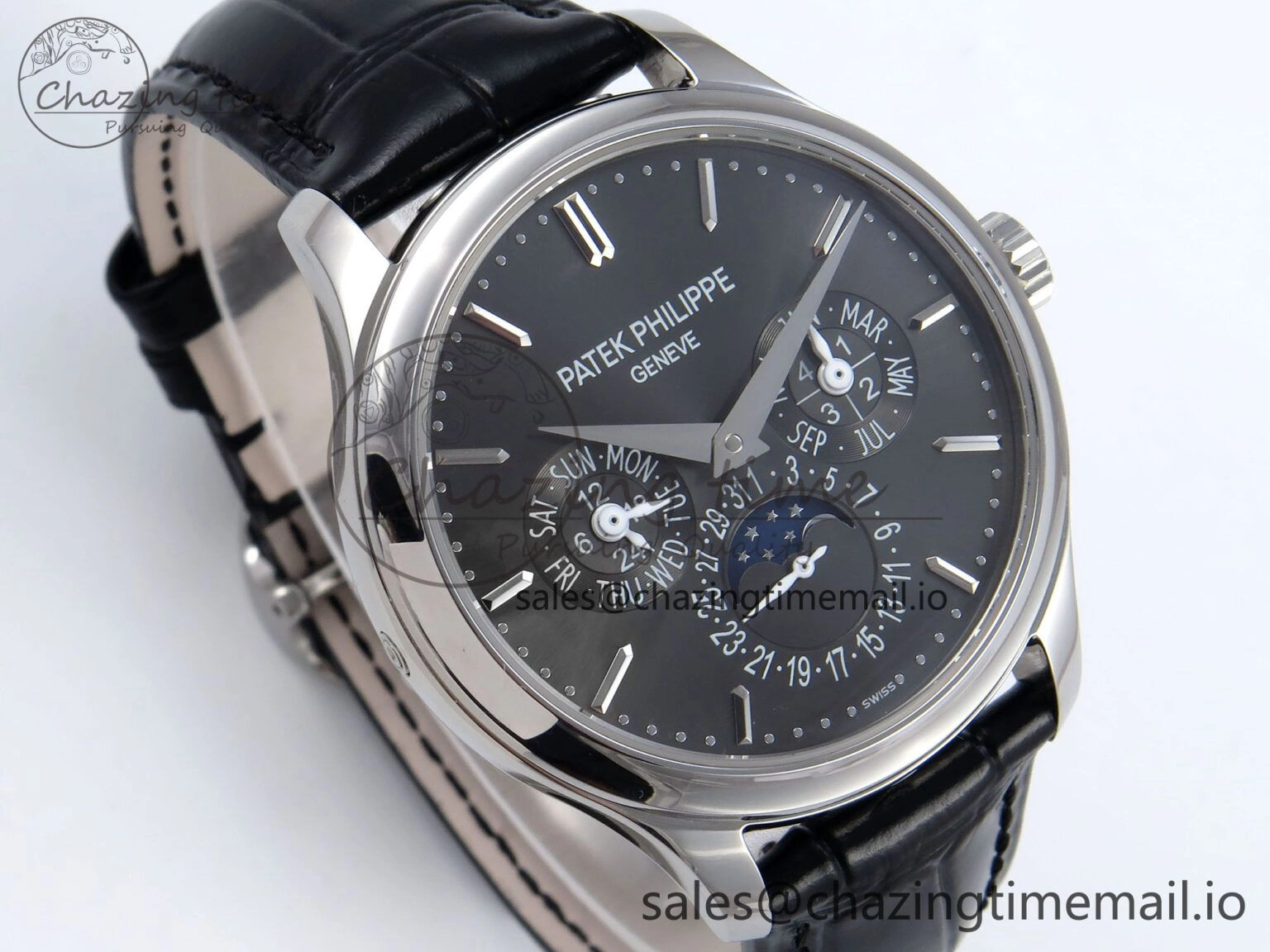 Perpetual Calendar 5140 SS 3KF Best Edition Gray Dial on Black Leather Strap A240