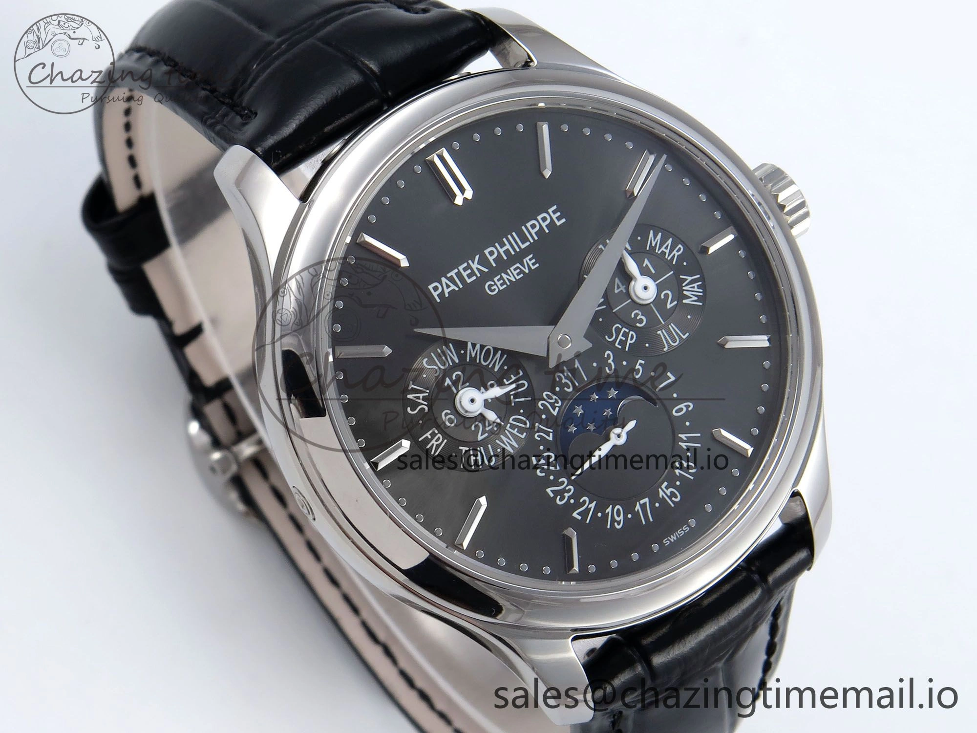 Perpetual Calendar 5140 SS 3KF Best Edition Gray Dial on Black Leather Strap A240