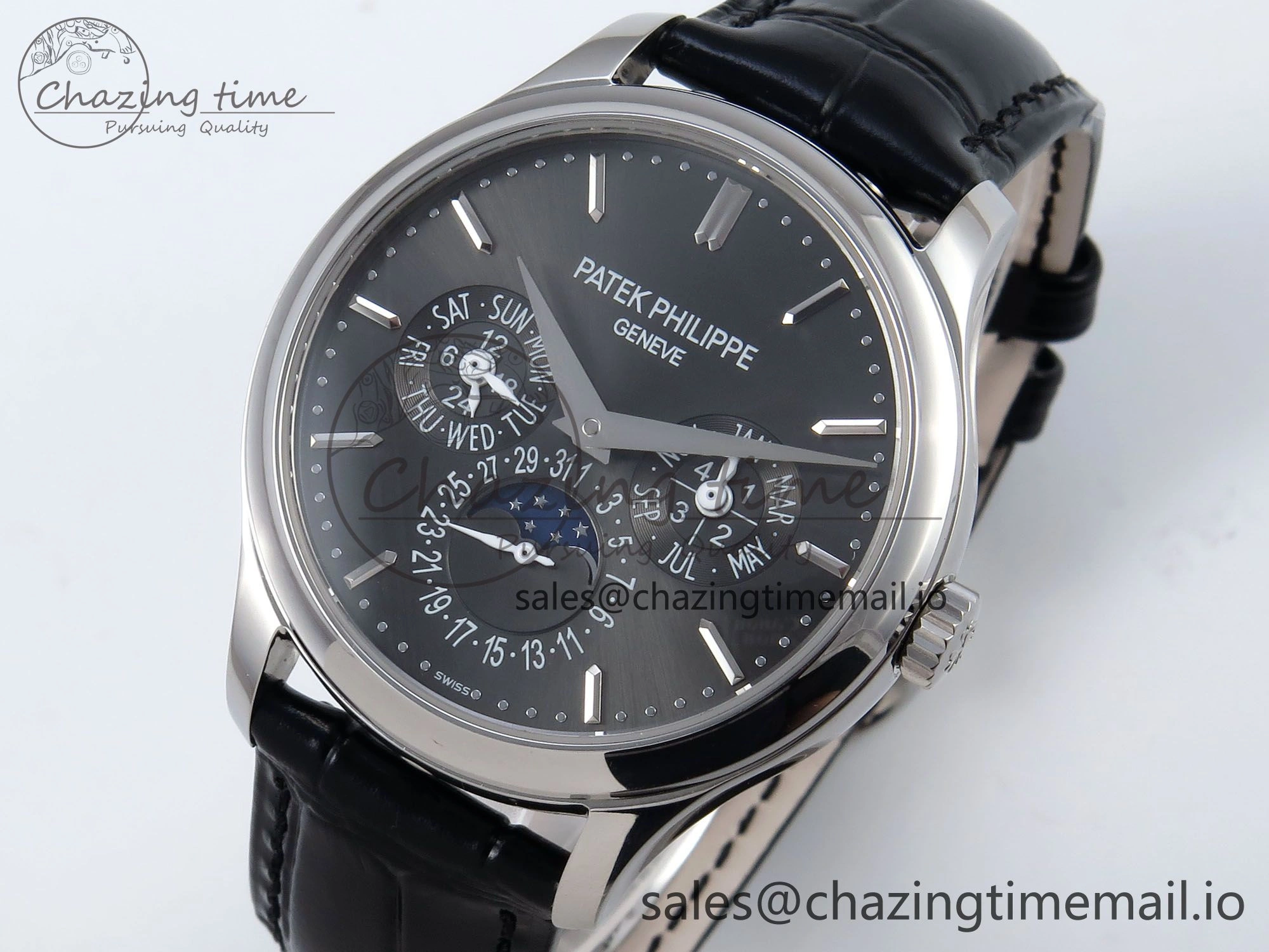 Perpetual Calendar 5140 SS 3KF Best Edition Gray Dial on Black Leather Strap A240
