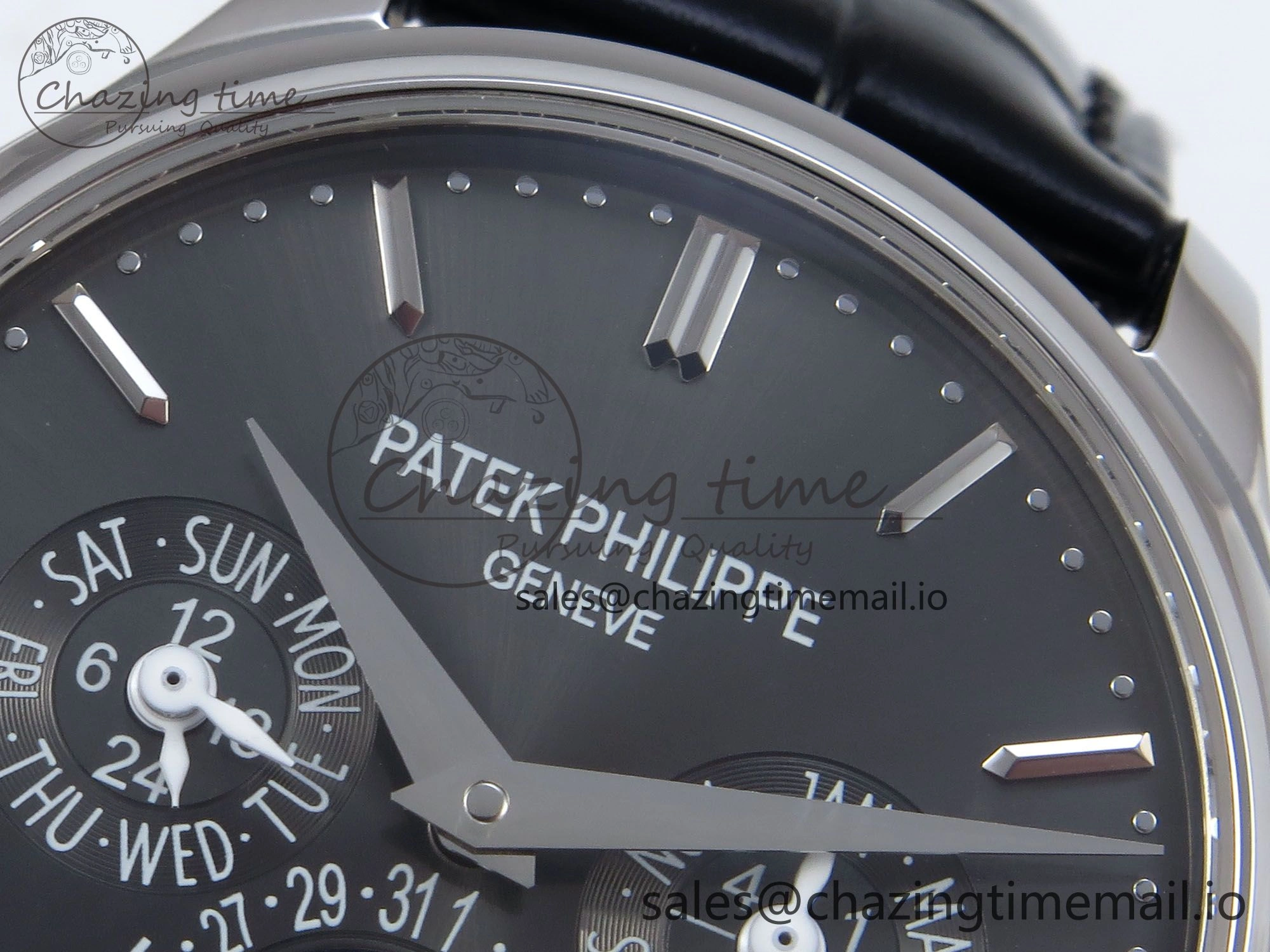 Perpetual Calendar 5140 SS 3KF Best Edition Gray Dial on Black Leather Strap A240