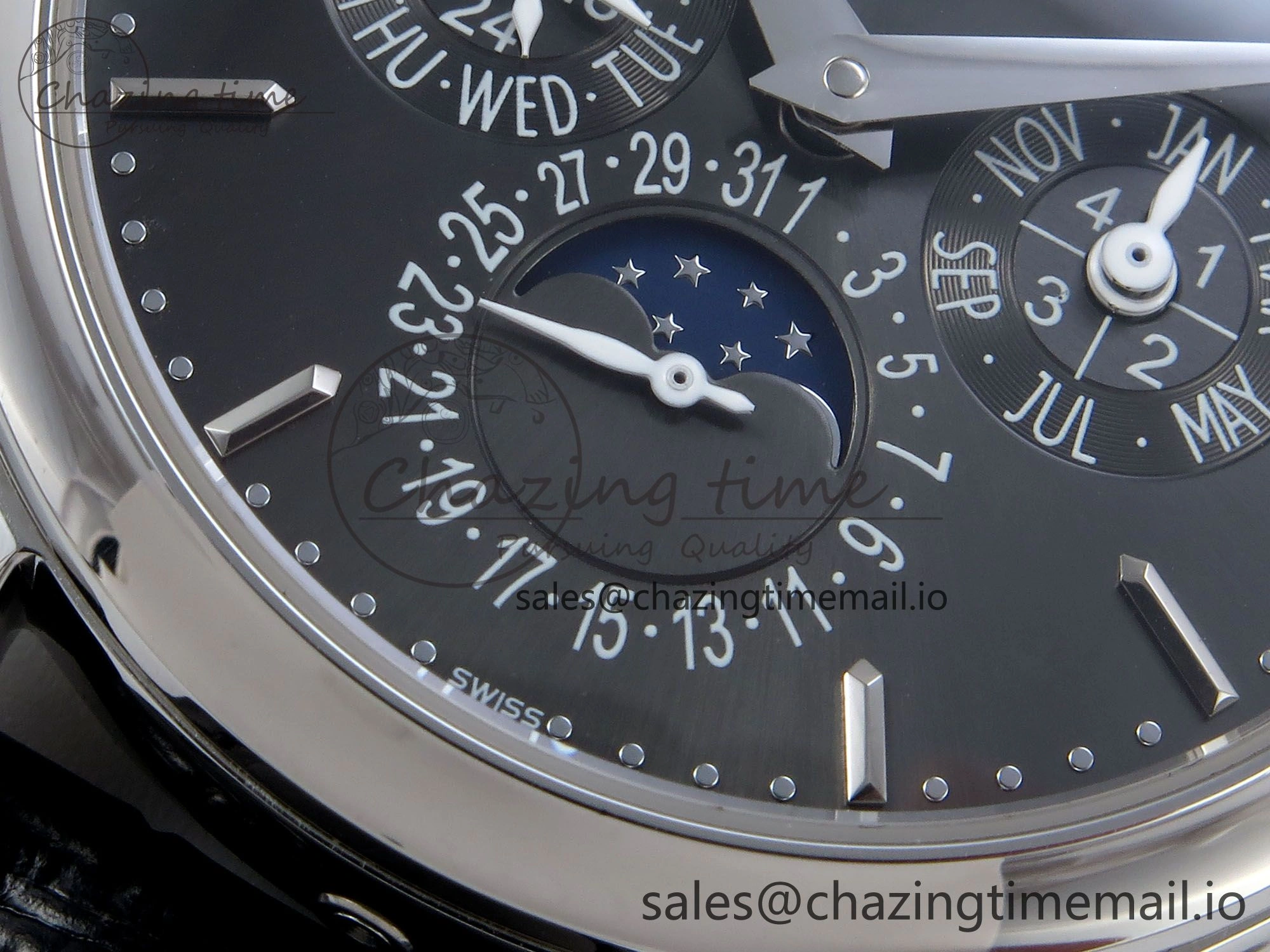 Perpetual Calendar 5140 SS 3KF Best Edition Gray Dial on Black Leather Strap A240