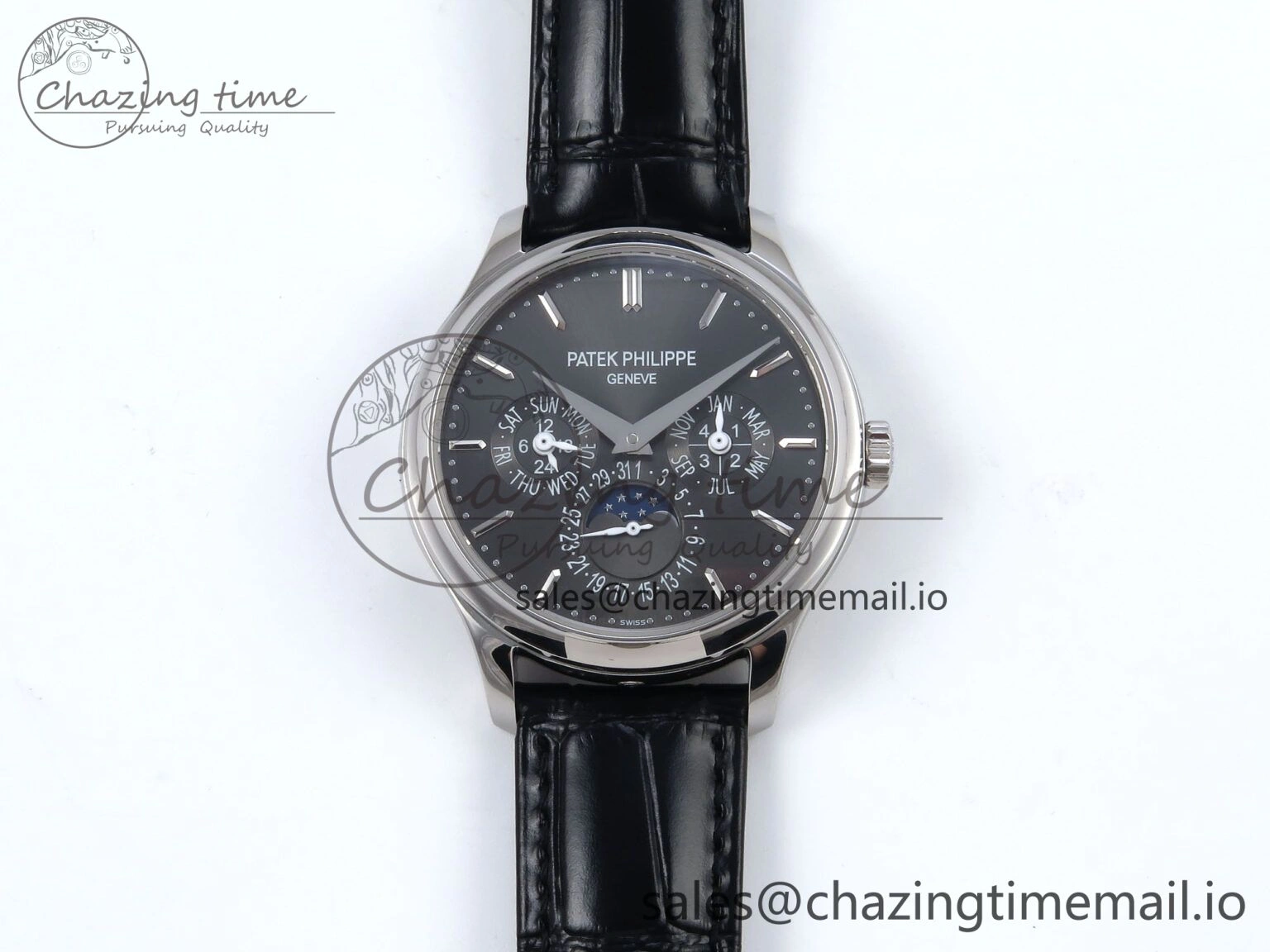 Perpetual Calendar 5140 SS 3KF Best Edition Gray Dial on Black Leather Strap A240