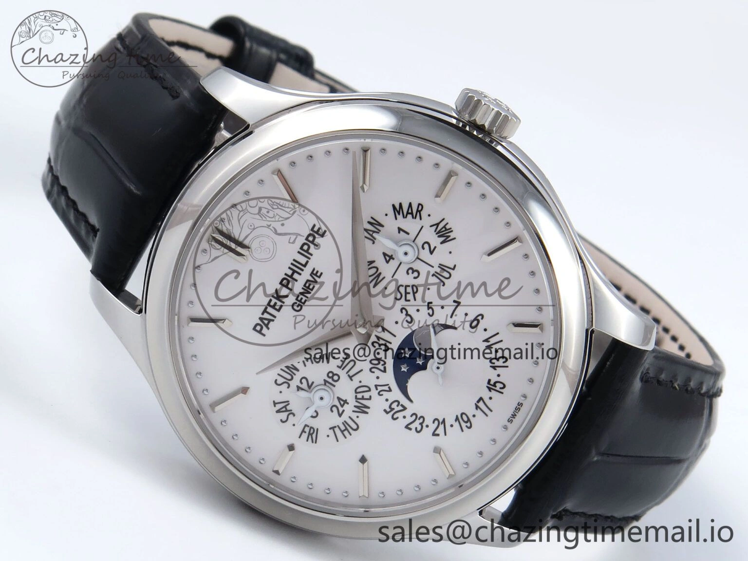 Perpetual Calendar 5140 SS 3KF Best Edition White Dial on Black Leather Strap A240