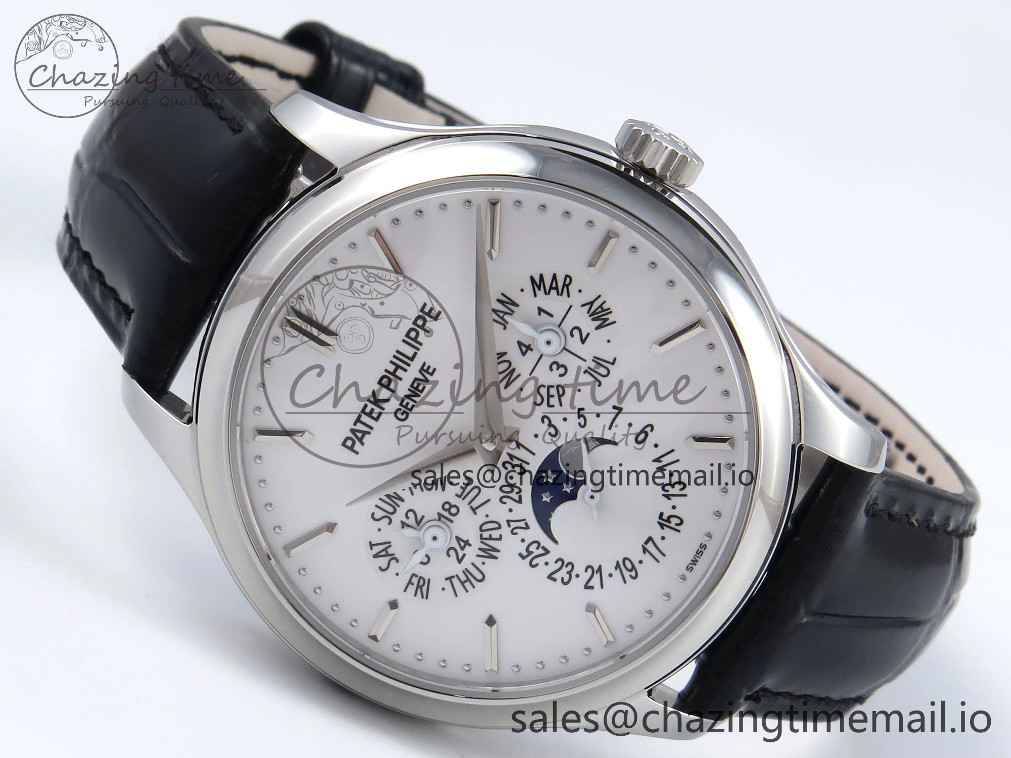 Perpetual Calendar 5140 SS 3KF Best Edition White Dial on Black Leather Strap A240